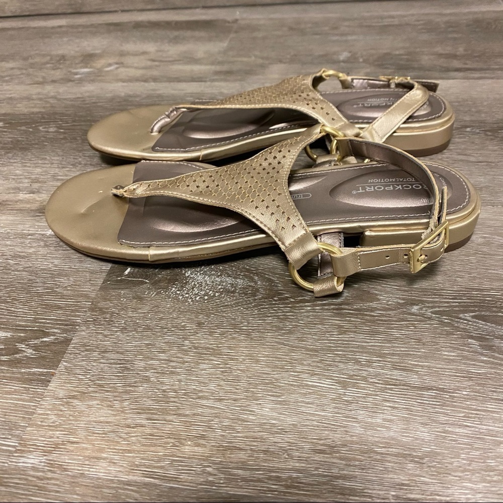 Rockport | Total Motion Zosia Thong Sandals In Gold Leather Size 7 NEW - Picture 7 of 13